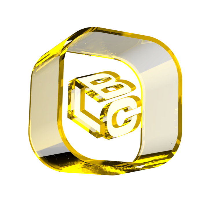Logo LCbank em ouro com design 3D em fundo preto